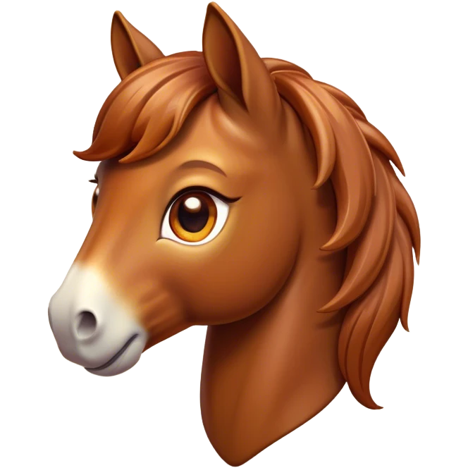 Cinematic Cute Chestnut Horse Portrait Emoji, Head tilted playfully and inquisitively, showcasing a glossy chestnut fur with a vibrant sheen and gentle, expressive amber eyes, Simplified yet irresistibly adorable features, highly detailed, glowing with a warm, friendly glow, high shine, affectionate and spirited, stylized with a touch of whimsy, bright and endearing, soft glowing outline, capturing the essence of a mischievous yet loving horse, so playful it feels like it could prance out of the screen and into your arms! emoji