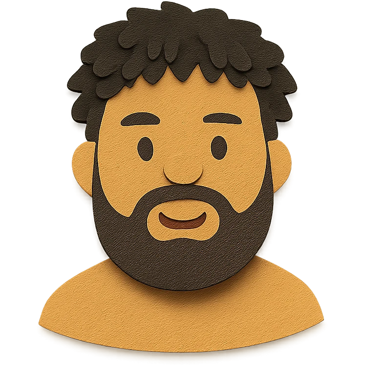 tan guy with mid-length brown and black curly hair like LaMelo Ball, beard, chubby build emoji