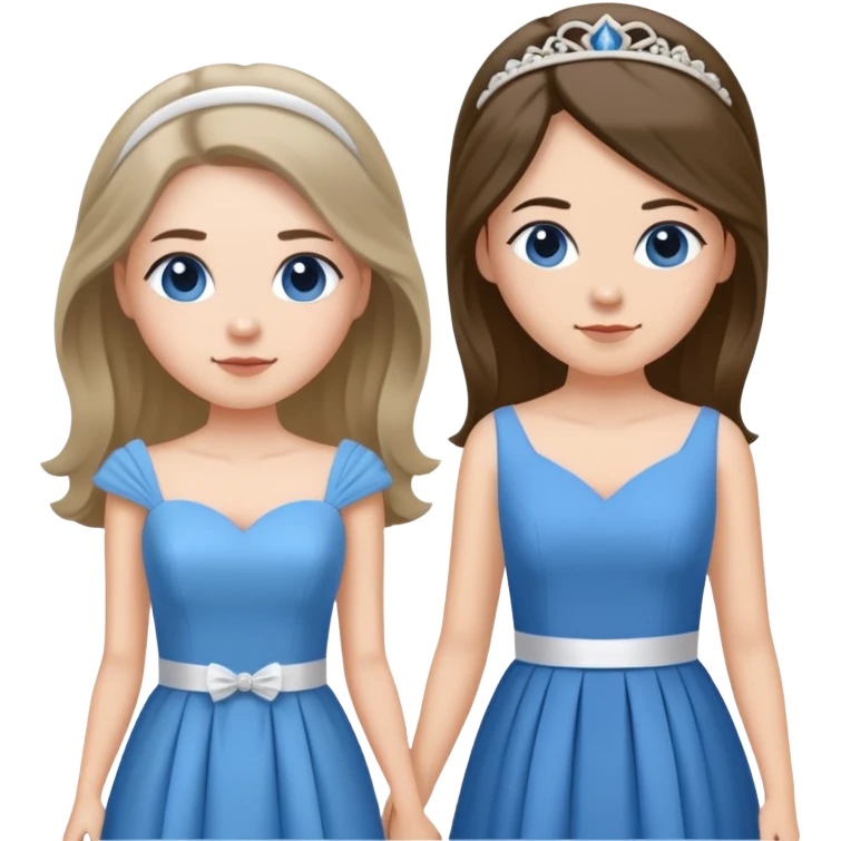 Bridesmaid with blue dress and long hair and bride with short skirt and up hair  emoji