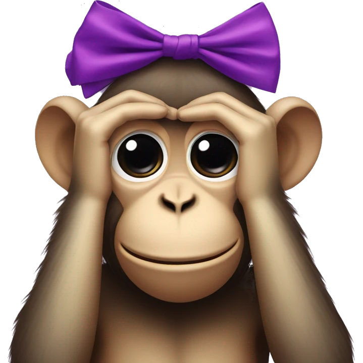 Monkey covering eyes with a purple bow  emoji