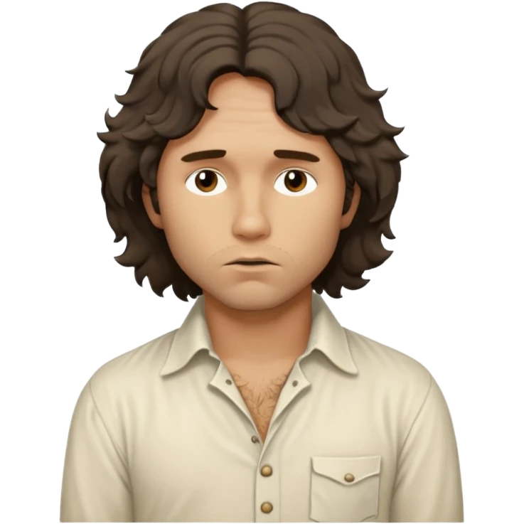 solarpunk realistic ultra HD - a thoughtful, messy, shaggy Jim Morrison in a ivory Victorian shirt in action emoji