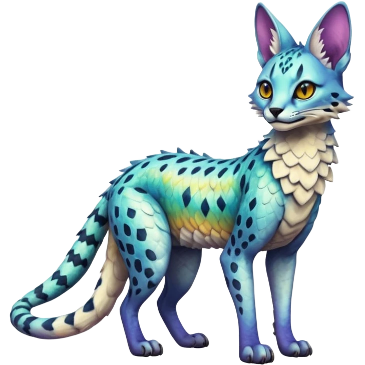 Epic scaley scaled iridescent complex detailed realistic aesthetic-scenic-Fakémon-Trico-Sergal-Serval-Vernid-creature emoji