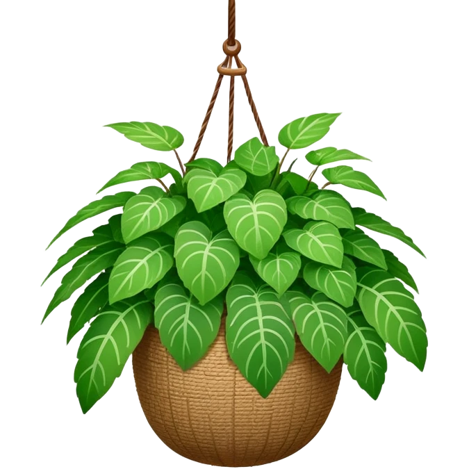 Plectranthus Verticillatus plant with perfectly circular coin-shaped green leaves in a coconut fiber hanging basket emoji