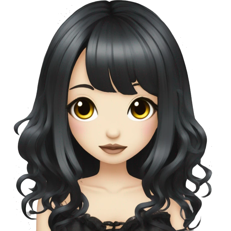 hime gyaru girl, black hair, goth emoji