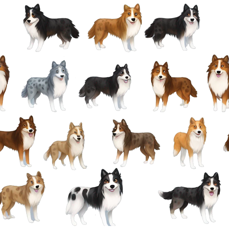  Black spotted brindle fluffy collie husky lurcher fox blue eyes fluffy ears and holographic harness running emoji