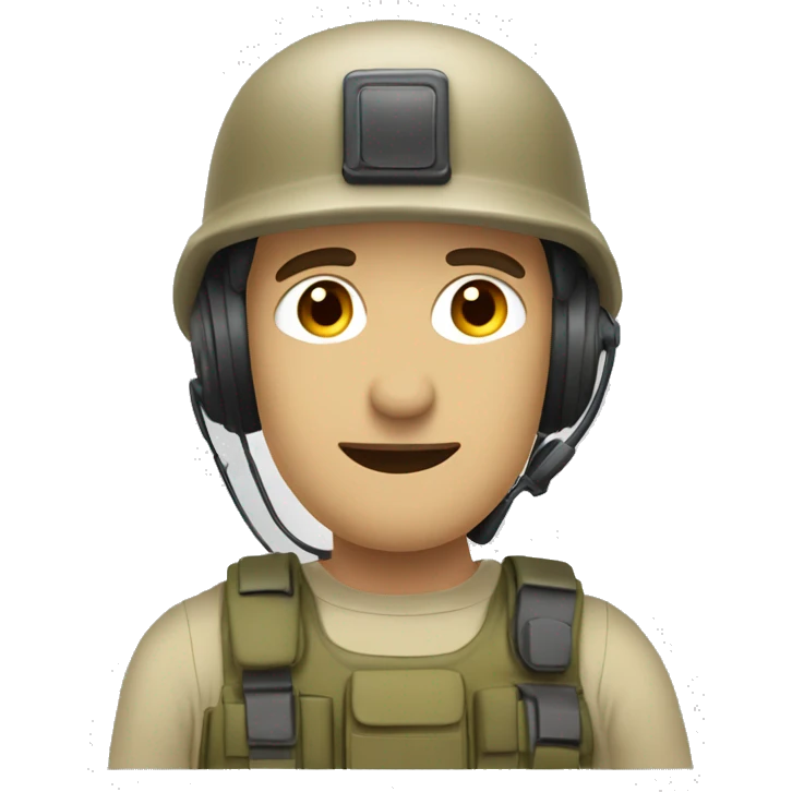 operator dressed in khaki color with a milatary helmet, without glasses, ready to respond to alerts, preferably male emoji