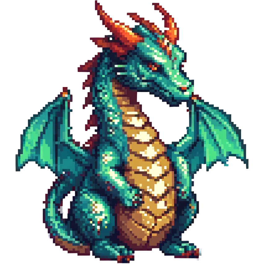 pixel art dragon icon, fierce expression, angular shapes, classic fantasy style emoji
