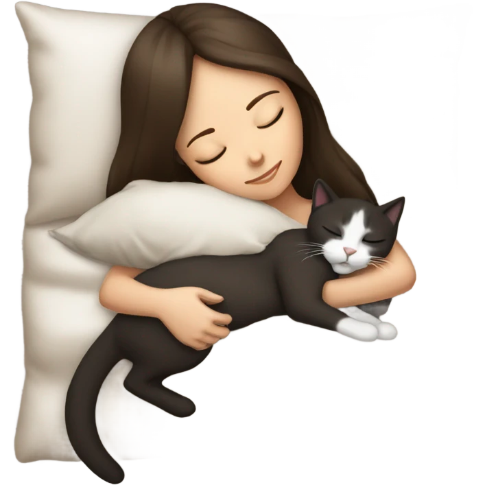 brunette 3A haired girl sleeping with siamese car emoji