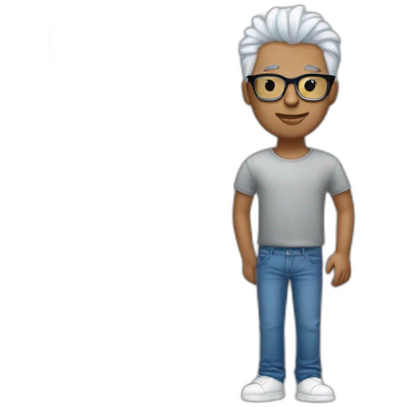 Cool man wear a glasses red and wear a jeans blue and wear a  t shirt white and his hair is silver  emoji