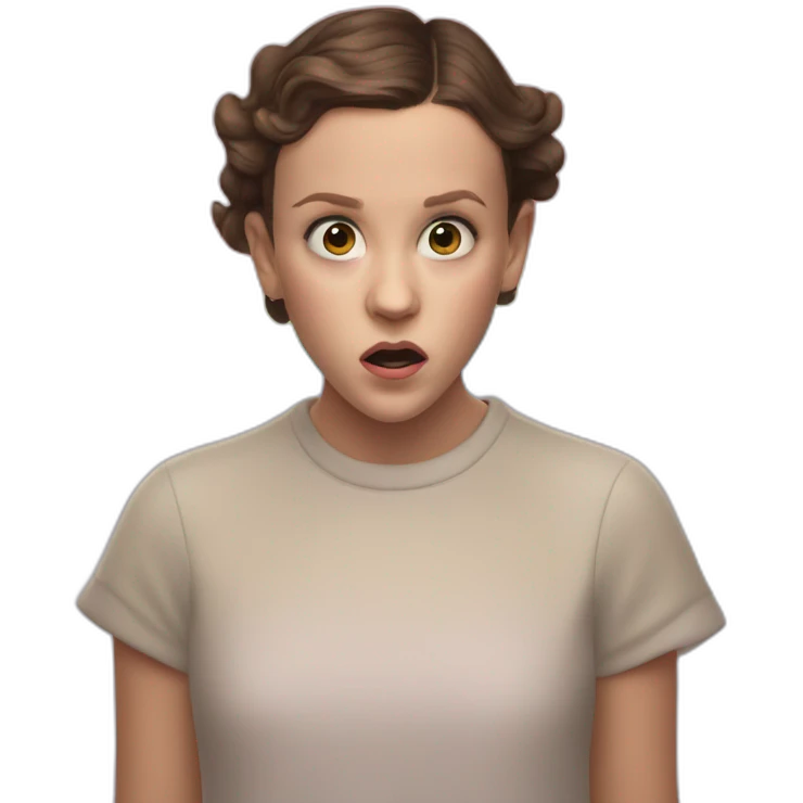Picture of millie bobby brown being scared of a rainbow emoji