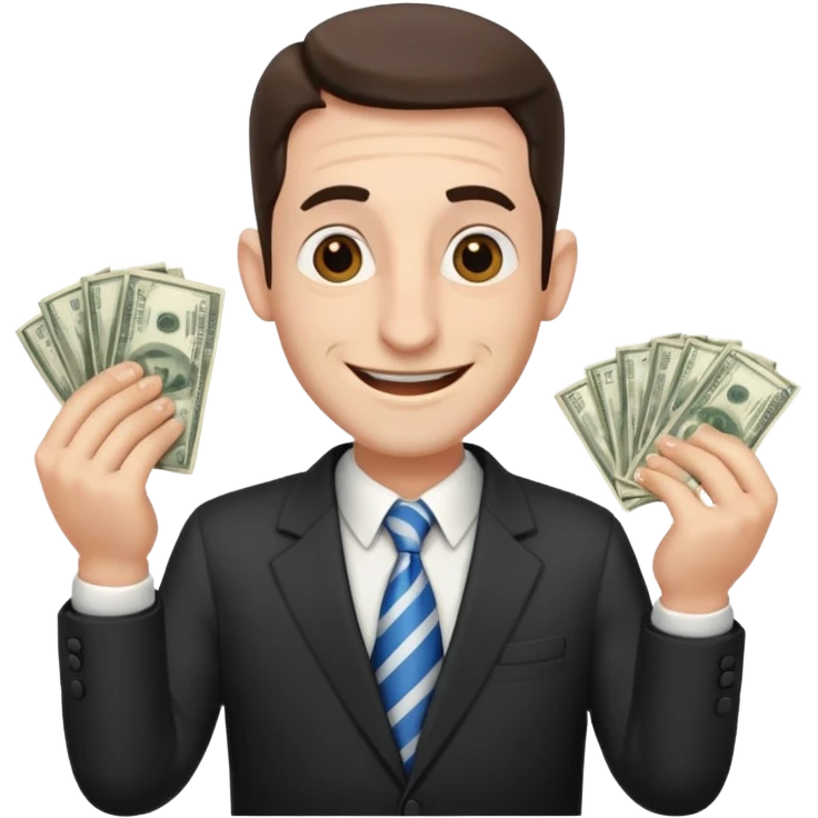Jewish man with a big nose having his hands clenched together while smiling when he sees money  emoji
