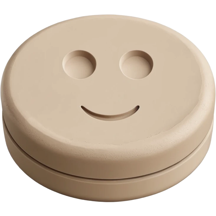 solid compact puck or shallow disc of light beige or chalky white cleaning clay with dry matte surface and slight cracks or texture lines on top, round or oval shape with smooth edges, handmade natural cleaner, no sponge lid or container, apple emoji style, soft lighting, subtle shadows, emoji scale emoji