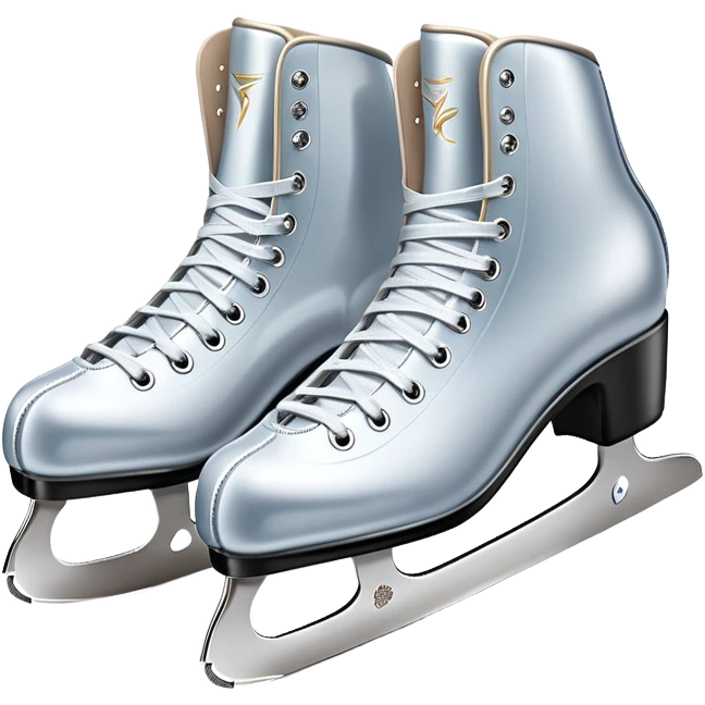 An icon showing The rink is surrounded by cheering spectators and soft arena lights, creating a beautiful, dynamic atmosphere. a pair of elegant figure skates placed on the smooth, sparkling ice of a grand ice arena. Transparent background highlights the grace and beauty of figure skating. emoji