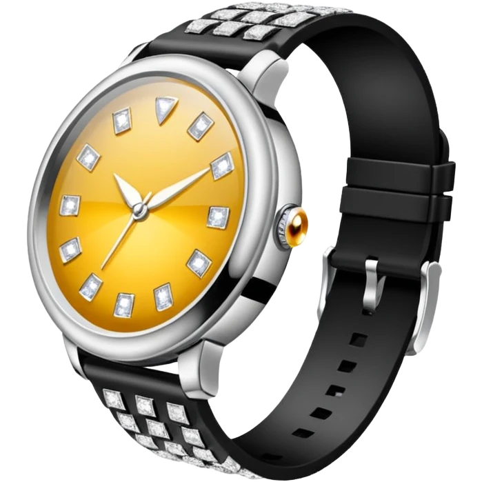 Crie um relógio de pulso prateado cravejado de diamantes brilhantes, sem rostos emoji