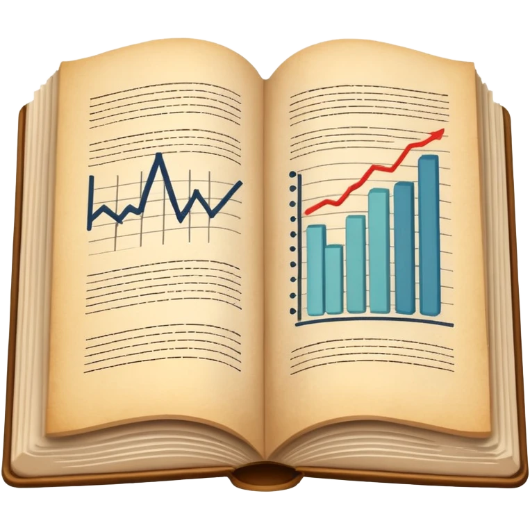 An open book or a stack of books in a simplified form, next to abstract graphs and lines, the image is calm and academic. emoji