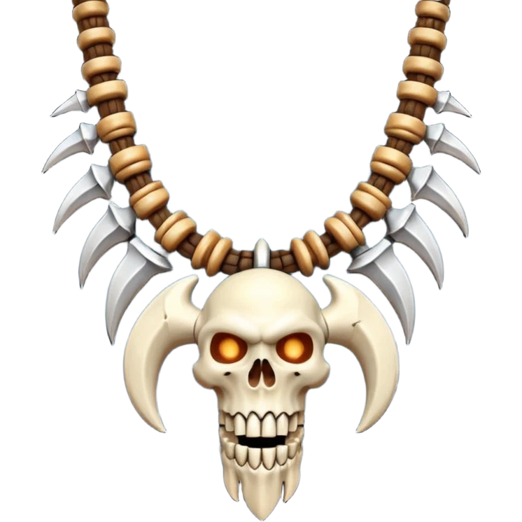 barbarian necklace object icon, necklace made of bones and fangs, rugged tribal jewelry, 3D cartoon, mobile game icon style, centered, clean background, no text, no watermark emoji