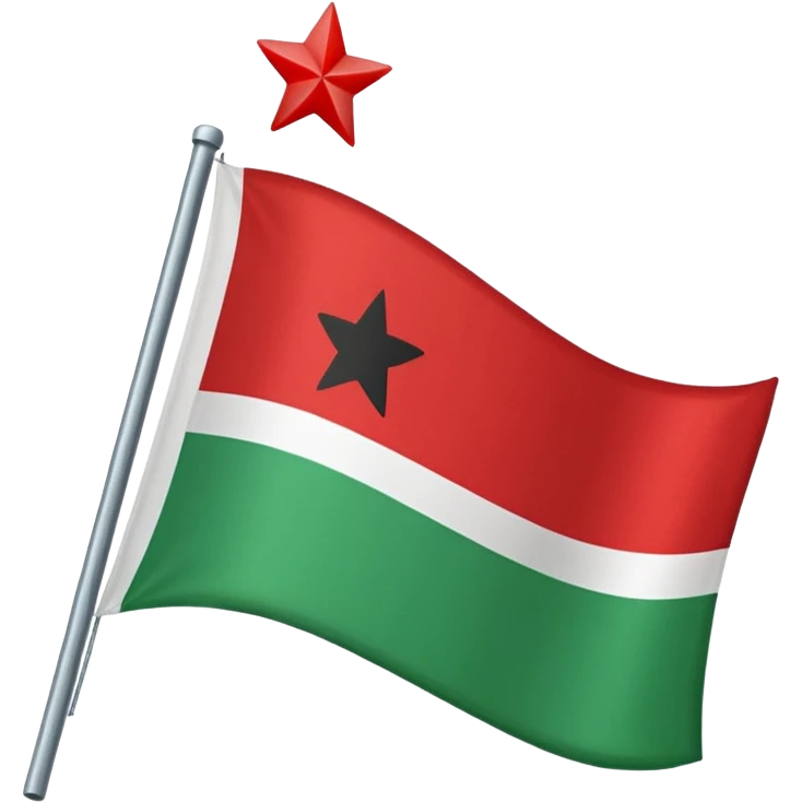 A three horizontally equal striped flag with green on top white in the middle and red in the bottom with a small black star in the middle emoji