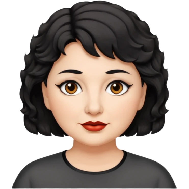 woman 60, brown eyes, very short black wavy wolf cut hair, chubby emoji