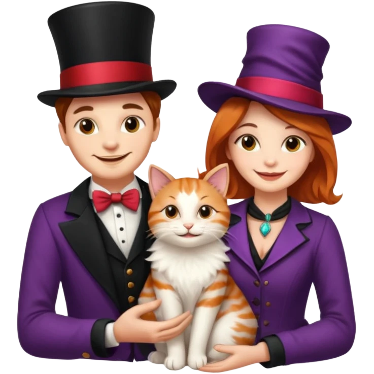 magician couple and their pet cat emoji