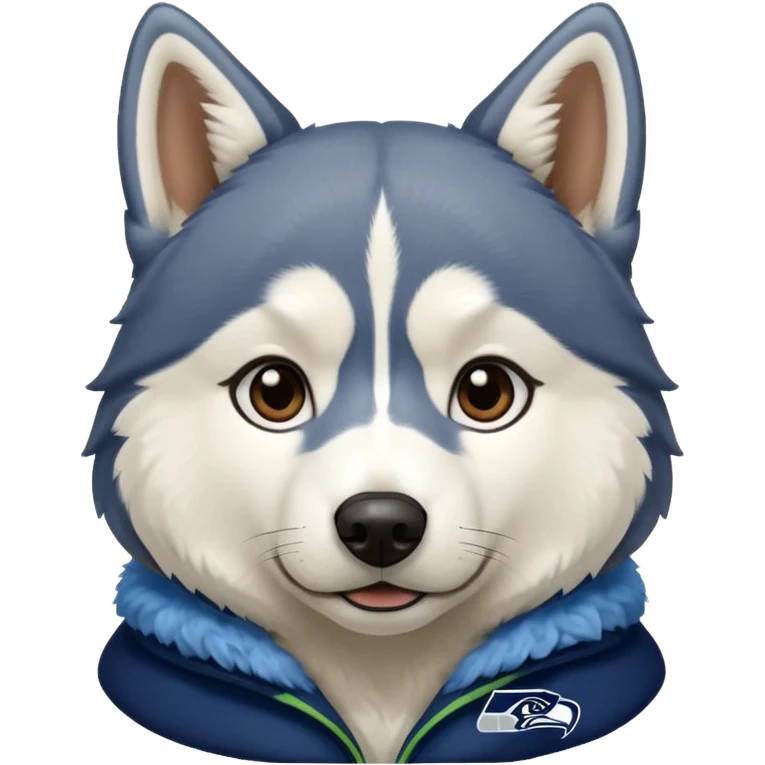 White  brown husky with Seattle Seahawks gear emoji