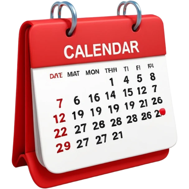 minimalistic Apple-style emoji icon of a calendar in 3D perspective, single date number centered, no text or month name, soft shadows, realistic glossy material, subtle depth, high-resolution, modern flat 3D design emoji