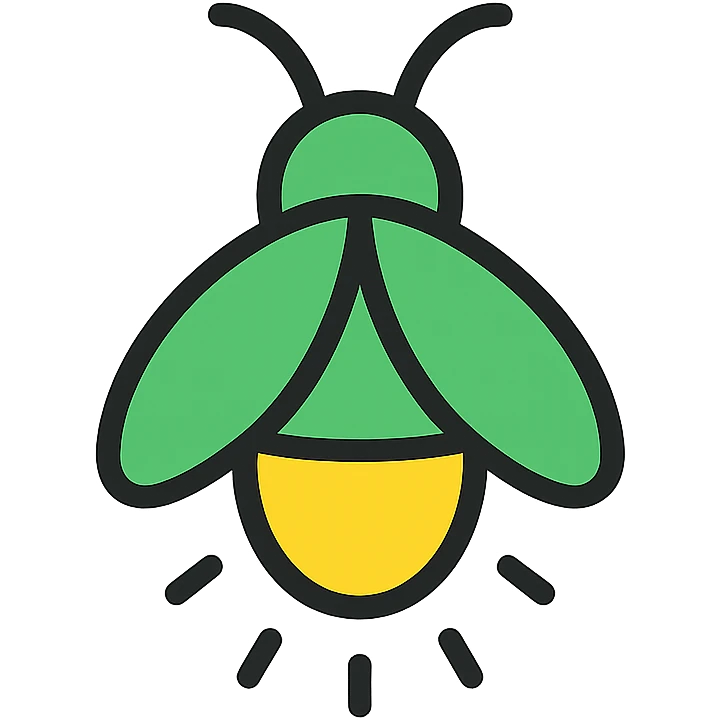 a green glow bug, minimal, green, glowing, icon-like emoji