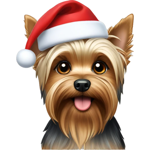Yorkshire terrier wearing. Santa ht emoji