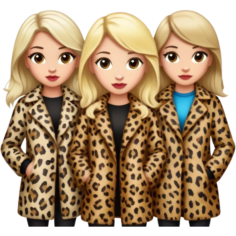 Blonde and brunette girls in leopard print coats emoji