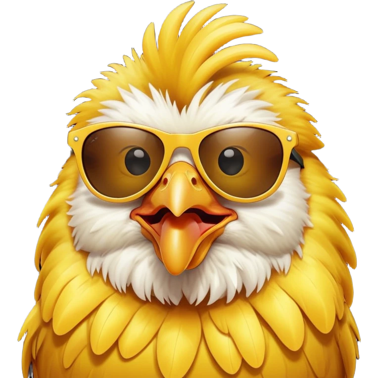 A comical chicken with exaggerated features, wearing sunglasses emoji