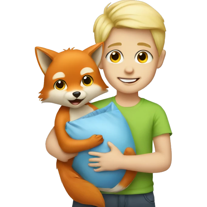 Blonde boy with baby red fox emoji