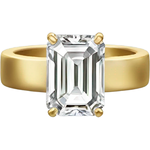 Emerald cut single diamond ring with gold band emoji