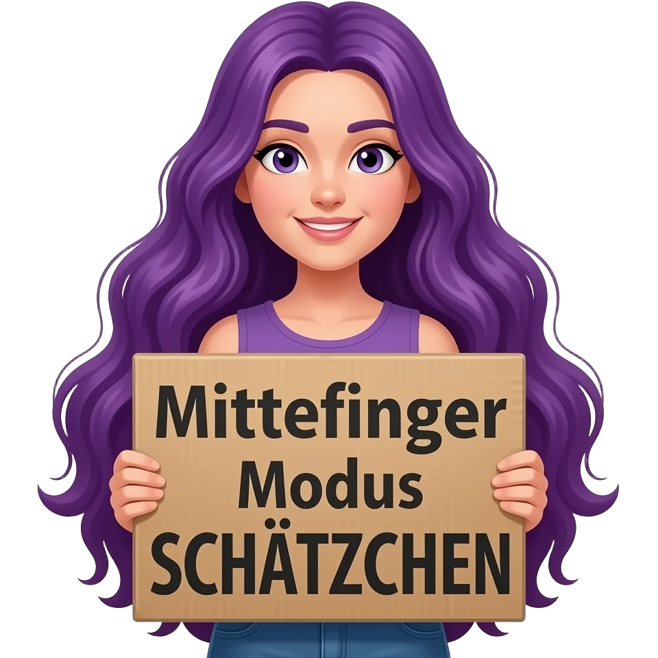 girl with long purple hair holding a Mittelfinger Modus SCHÄTZCHEN sign emoji