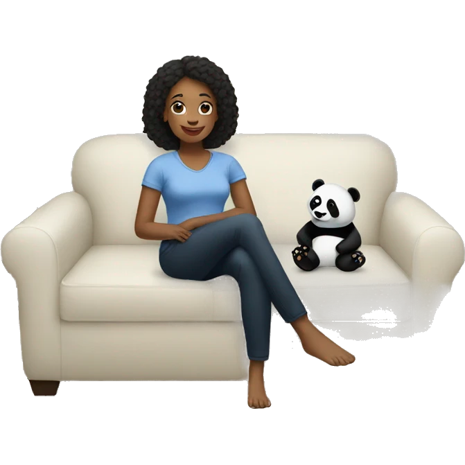 Woman sitting on a couch with panda bears  emoji
