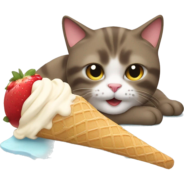 Cat laying down and eating ice cream emoji