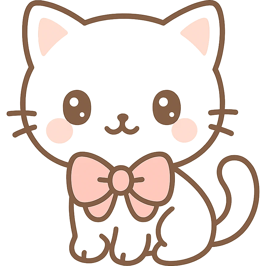 Remove the background, keep only the cute fluffy white kitten with a light pink bow in kawaii style with transparent background. emoji