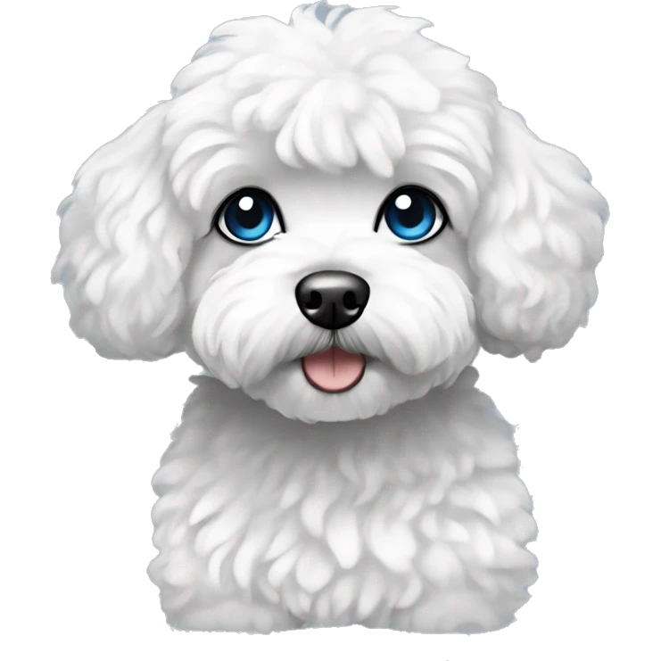 Maltipoo, black and white hair, blue eyes, anime style emoji
