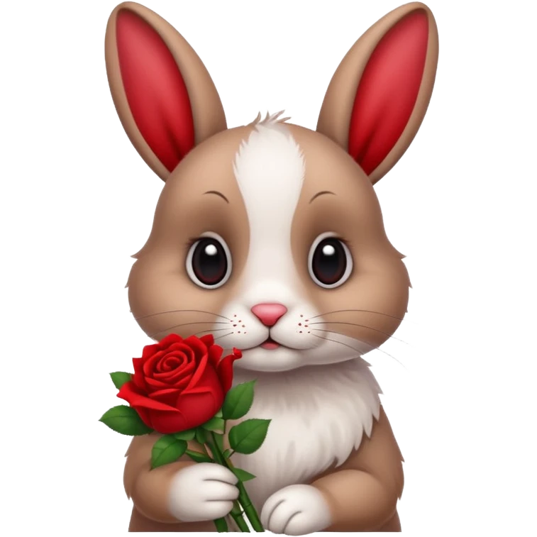 Cute rabbit with sad puppy dog eyes holding roses  emoji
