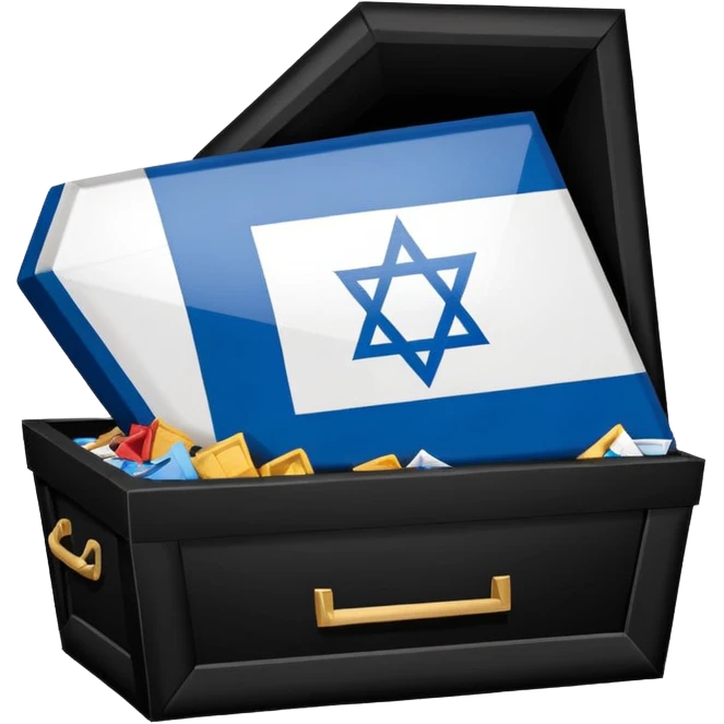 Israel flag star turning inwards to look like trash then a coffin till it says the end in all blue background  emoji