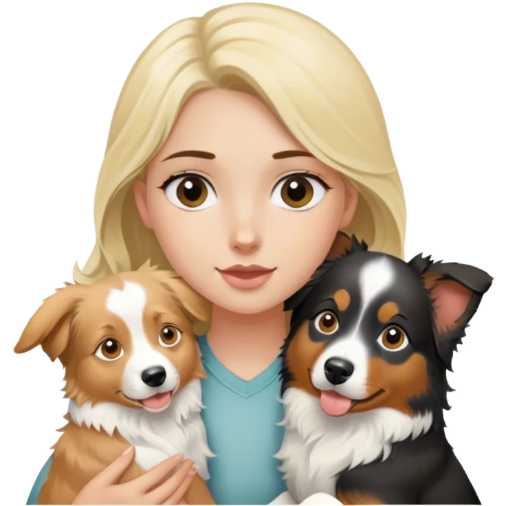 Blonde girl holding two australian shepherds emoji