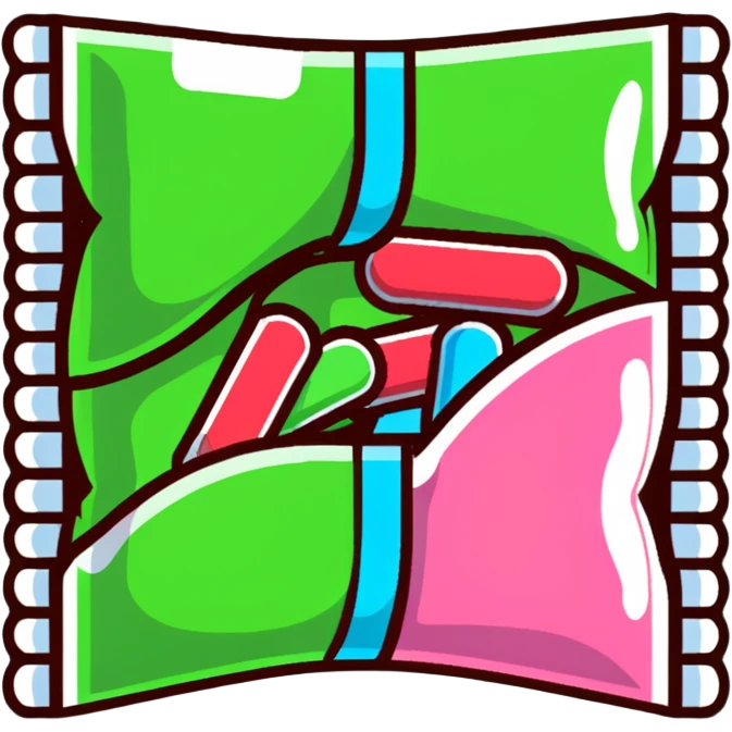 a pack of chewing gum with some pieces coming out, colorful gum sticks emoji