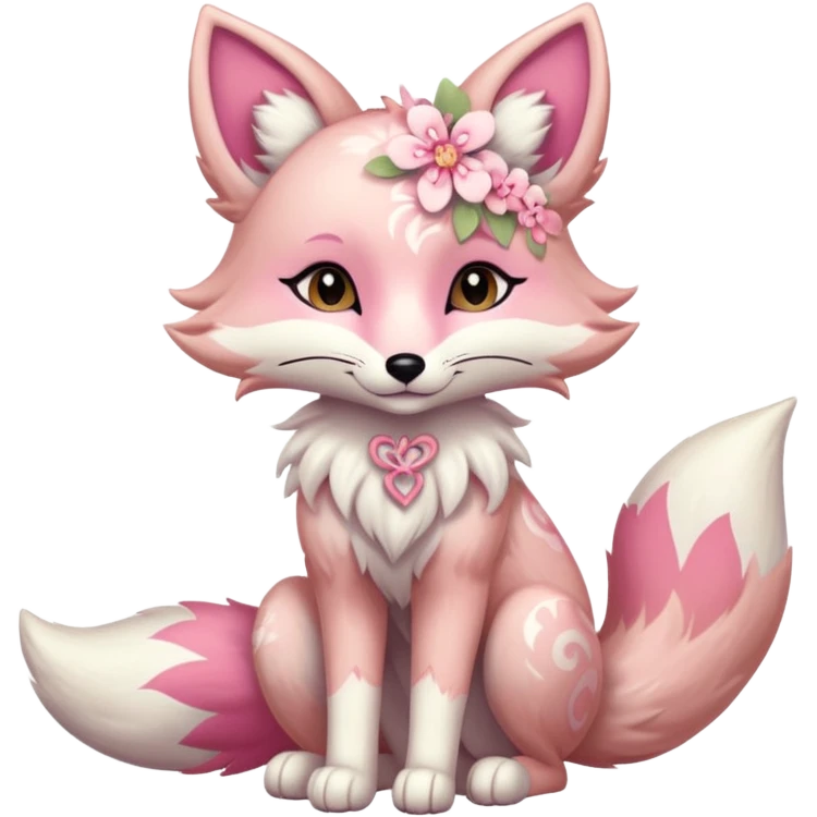 Anthropomorphic digitigrade Pastel beige and pastel Sakura-pink fox furry-Falvie-Fionbri-fursona with floral swirly markings and white spot markings  emoji