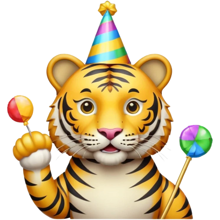 Party Tiger with a party hat and a party popper emoji