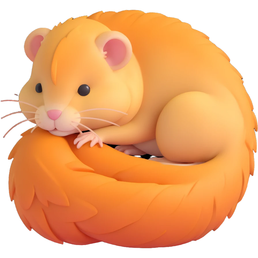 fluffy gerbil, curled up, sleeping, cozy, fluffy tail emoji