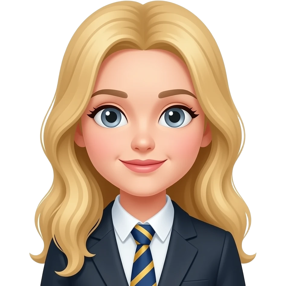 a girl with Blond long hair and grey eyes is an english teacher at the school emoji