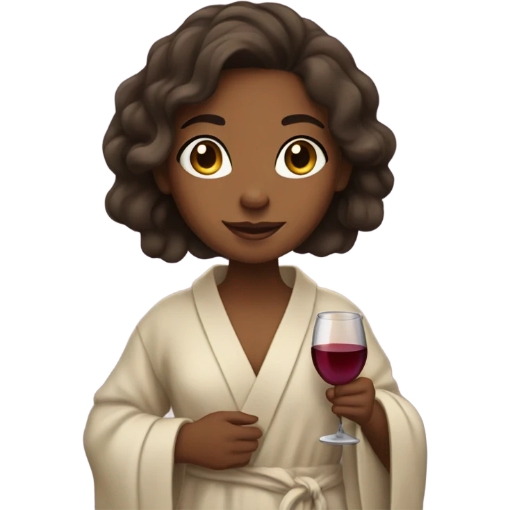 Brown skin girl with a robe and wine emoji