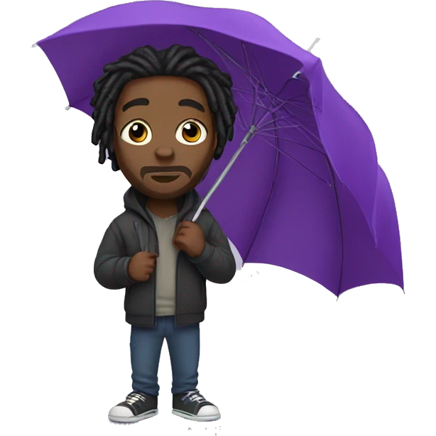 Black man with dreads in a hoodie holding purple umbrella emoji