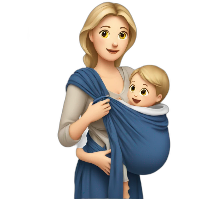 European Babywearing mom with baby and ring sling emoji