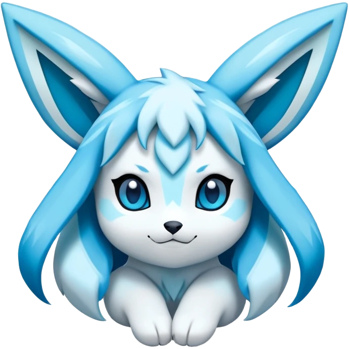 Kawaii glaceon pokémon ice type, falling snowflakes surrounding face emoji