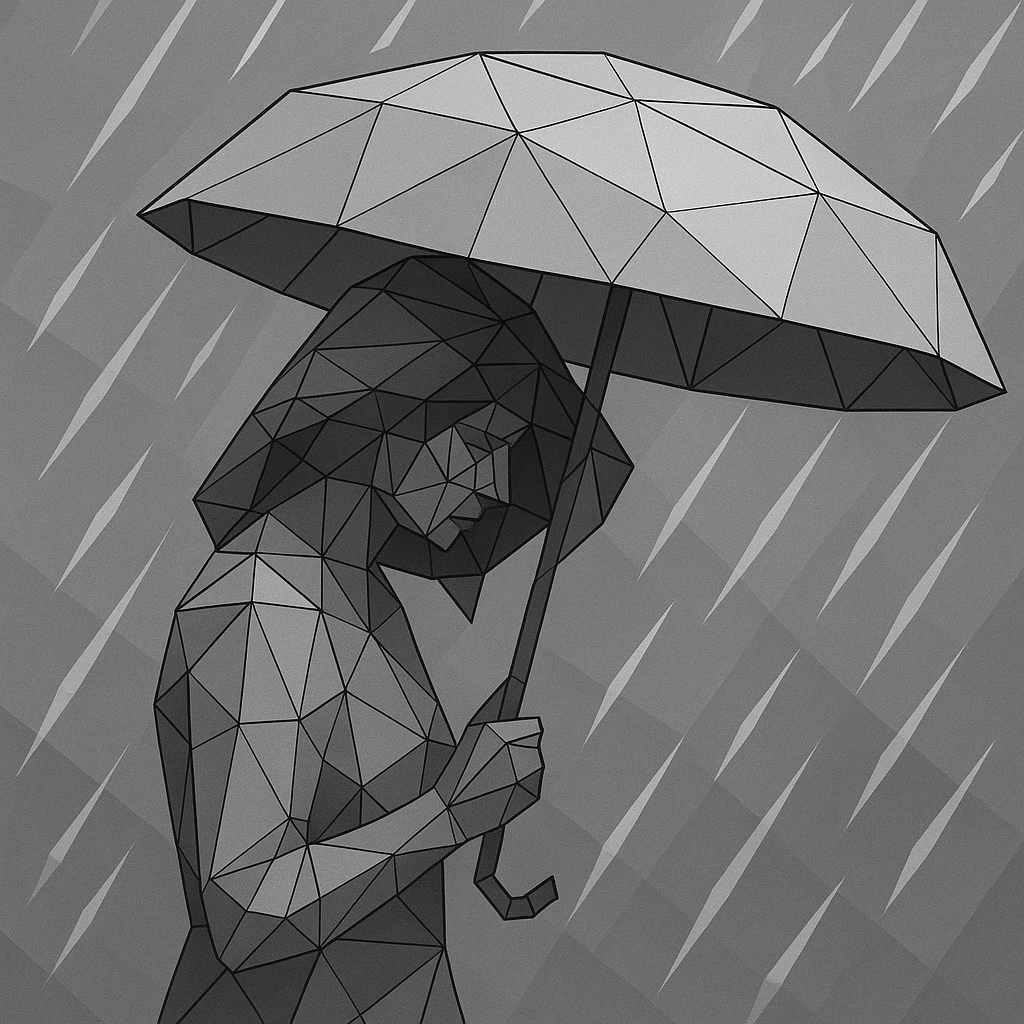 Low-poly woman holding an umbrella in angular rain. emoji