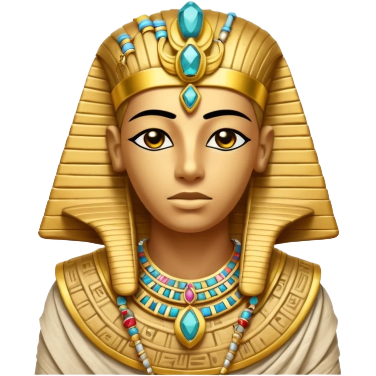 Mummy Pharaoh: Bandaged body with golden headdress and jeweled amulet.
 emoji